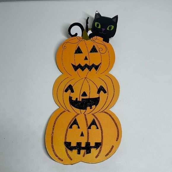 Halloween Glittery Stacked Pumpkin Wall Decor 17” X 8” - Picture 1 of 5